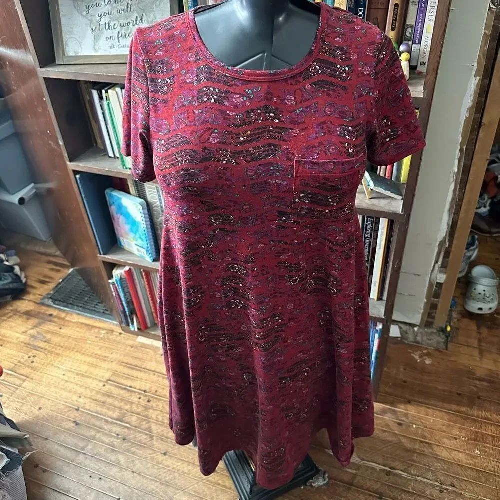 Lularoe red floral high low swing loungewear XXS dress